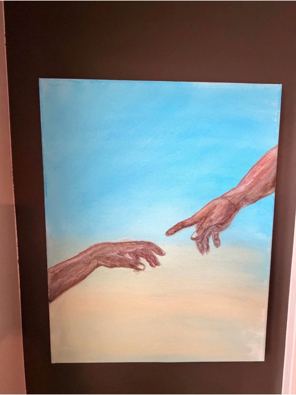 Original Home Art Canvas Painting in Blue and Brown - Unbranded